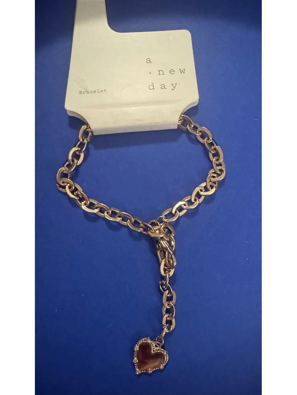 Gold-Tone Heart Charm Bracelet with Rhinestone Accents, New with Tags